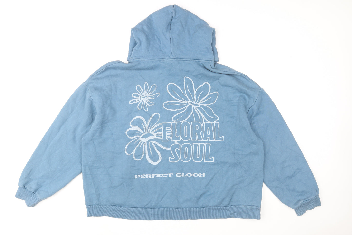 Pull & Bear Men’s Blue XL Pullover Floral Soul Graphic Hoodie