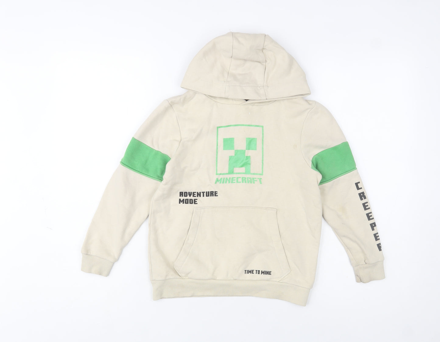 George Boys Beige Minecraft Creeper Hoodie 7-8 Years Pullover Cotton Blend