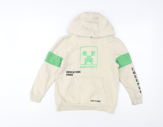 George Boys Beige Minecraft Creeper Hoodie 7-8 Years Pullover Cotton Blend