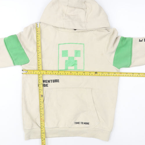 George Boys Beige Minecraft Creeper Hoodie 7-8 Years Pullover Cotton Blend