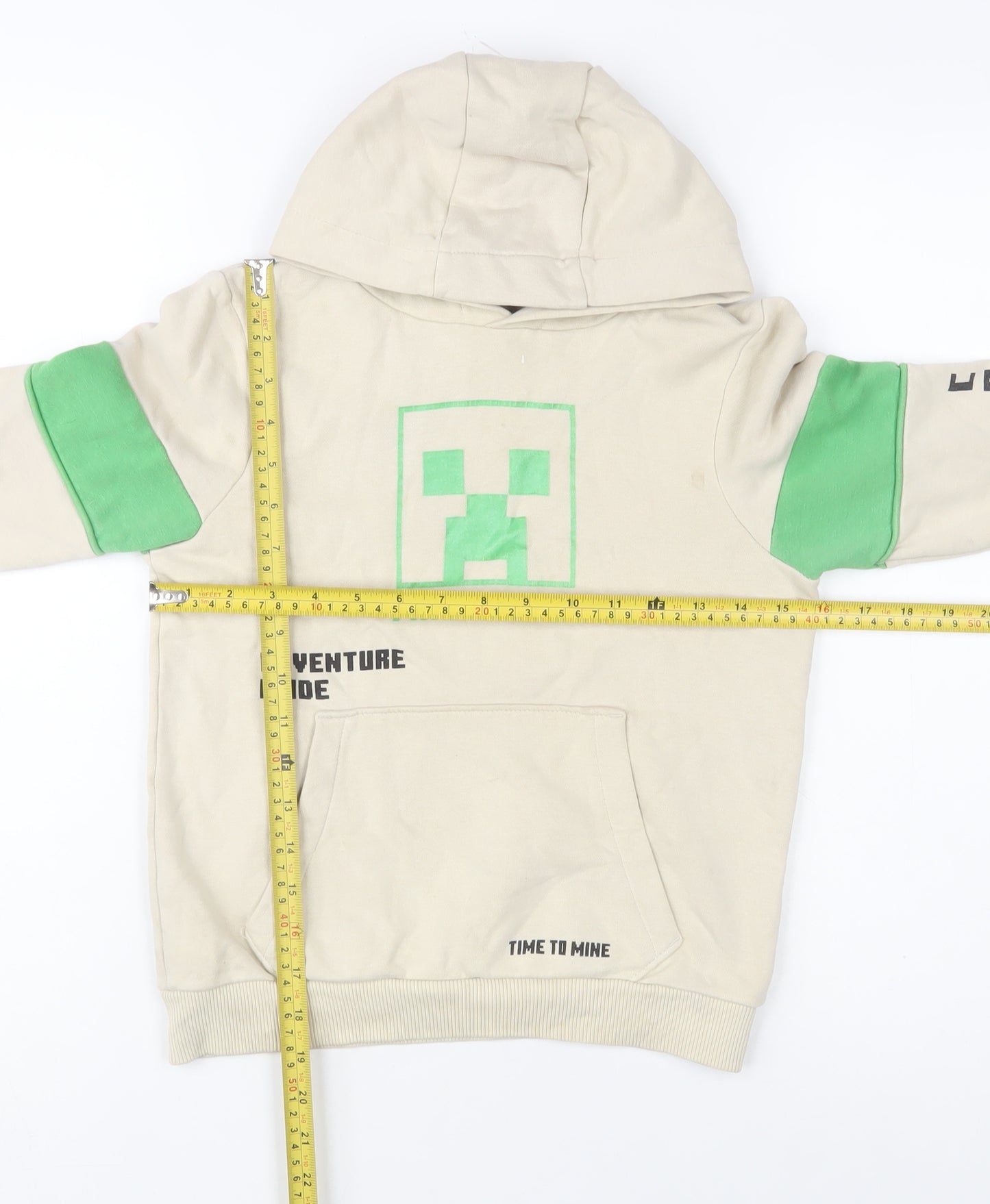 George Boys Beige Minecraft Creeper Hoodie 7-8 Years Pullover Cotton Blend