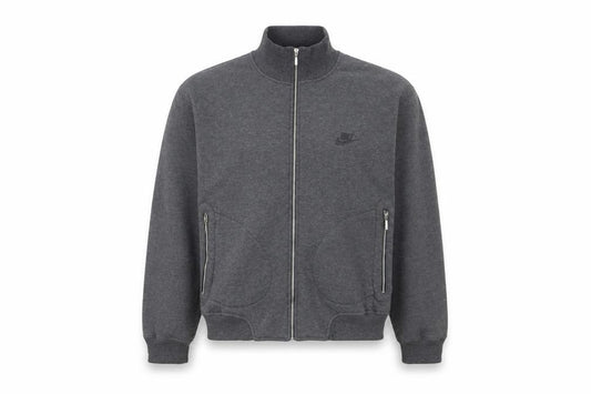 Front view of Nike men’s grey m track jacket full zip cotton blend casual