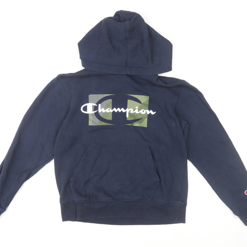 Champion Boys Navy Pullover Hoodie L Logo Print Cotton Blend Sweatshirt