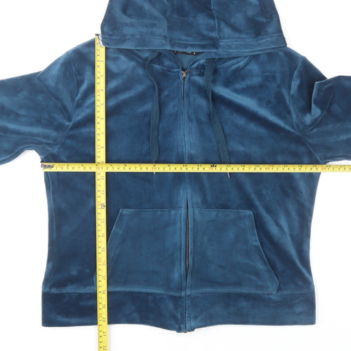 Dunnes Women's Blue Velour Hooded Zip Track Jacket Size 12