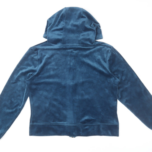 Dunnes Women's Blue Velour Hooded Zip Track Jacket Size 12