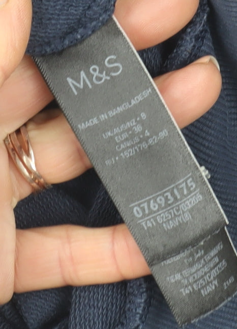 Marks and Spencer Womens Navy Blue Pullover Hoodie Size 8 Cotton Blend
