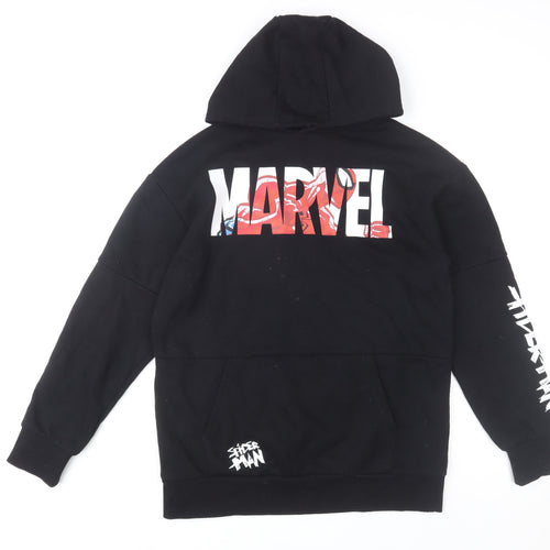 Marvel Spider-Man Boys Black Hoodie 14-15 Years Pullover Graphic Cotton Blend