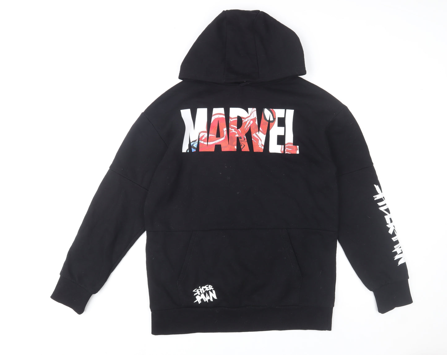Marvel Spider-Man Boys Black Hoodie 14-15 Years Pullover Graphic Cotton Blend
