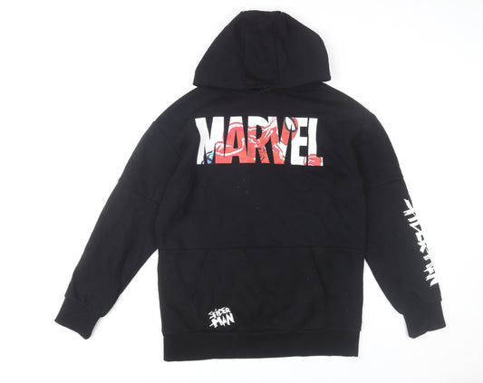 Marvel Spider-Man Boys Black Hoodie 14-15 Years Pullover Graphic Cotton Blend