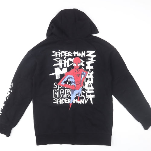 Marvel Spider-Man Boys Black Hoodie 14-15 Years Pullover Graphic Cotton Blend