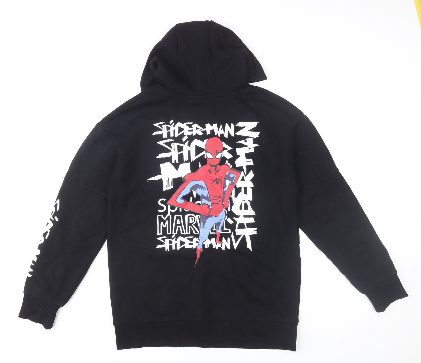 Marvel Spider-Man Boys Black Hoodie 14-15 Years Pullover Graphic Cotton Blend