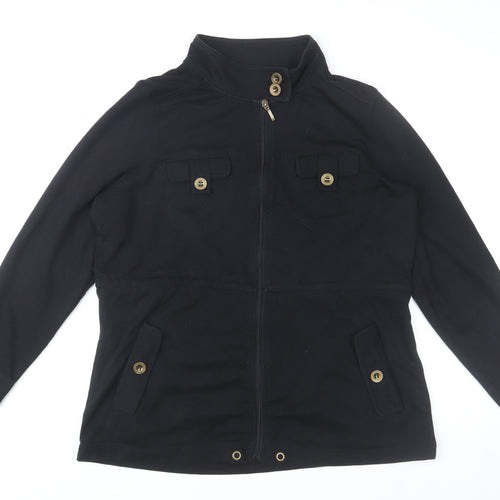 Bm Casual Women's Black Military Style Zip Jacket with Buttons Size M