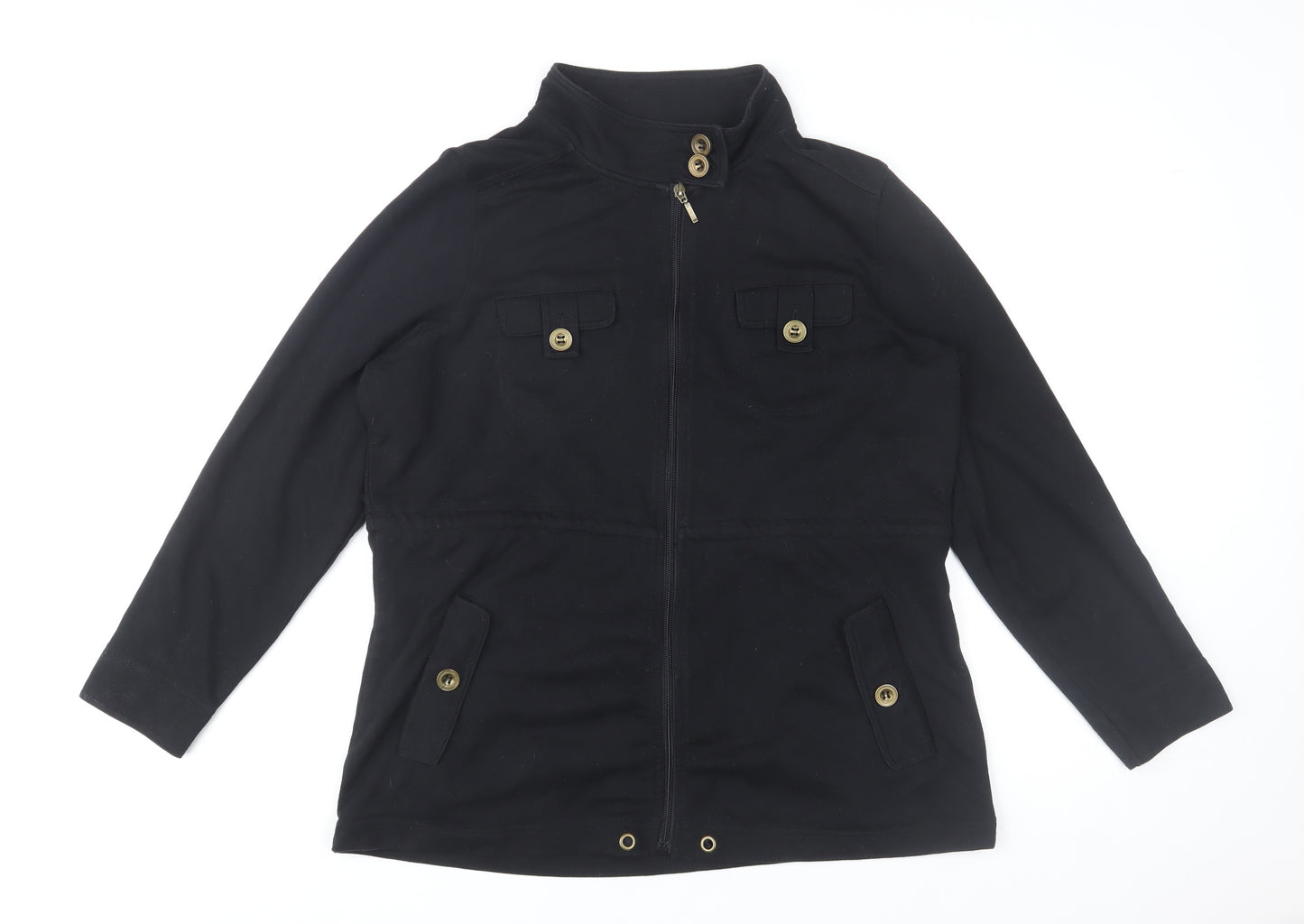 Bm Casual Women's Black Military Style Zip Jacket with Buttons Size M