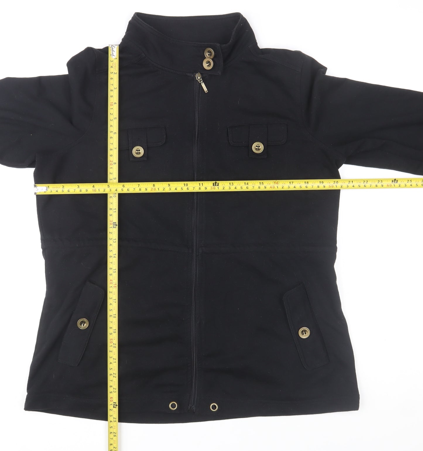 Bm Casual Women's Black Military Style Zip Jacket with Buttons Size M