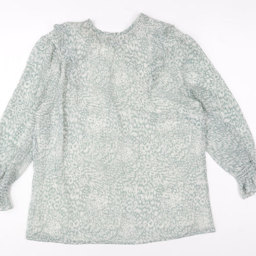 Oasis Women's Green Floral Ruffle Tunic Blouse Size 8