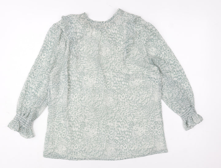 Oasis Women's Green Floral Ruffle Tunic Blouse Size 8