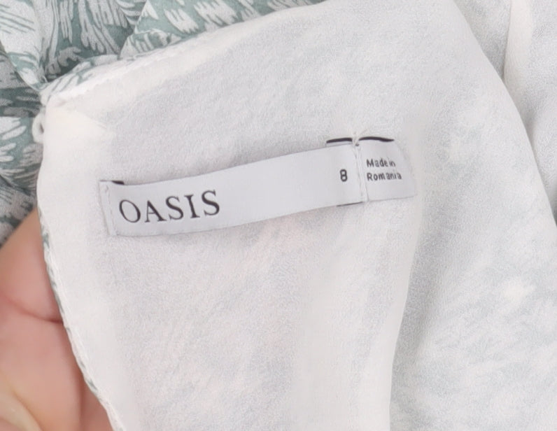 Oasis Women's Green Floral Ruffle Tunic Blouse Size 8