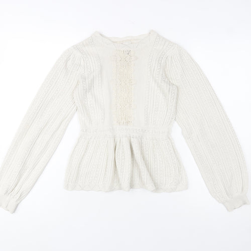 River Island Women’s Ivory Crochet Knit Jumper Size 8