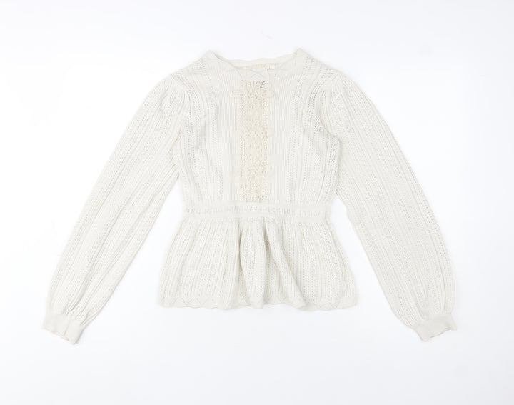 River Island Women’s Ivory Crochet Knit Jumper Size 8