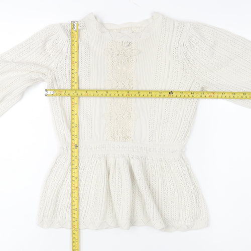 River Island Women’s Ivory Crochet Knit Jumper Size 8