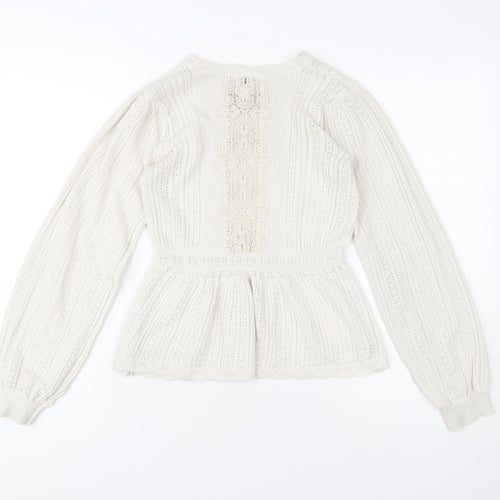 River Island Women’s Ivory Crochet Knit Jumper Size 8