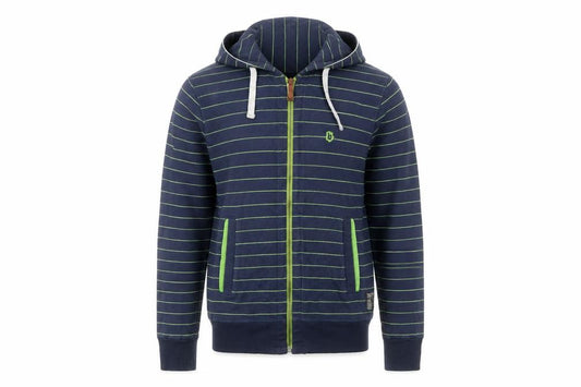 Front view of Ted Baker Men's Blue Striped Hoodie Jacket, size L, Track Style Full Zip