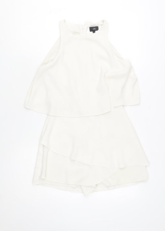 River Island Women’s White Layered Sleeveless Playsuit Size 8 – Elegant Summer Outfit