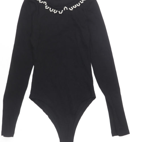 Select Women’s Black Pearl Embellished Long Sleeve Bodysuit Size M