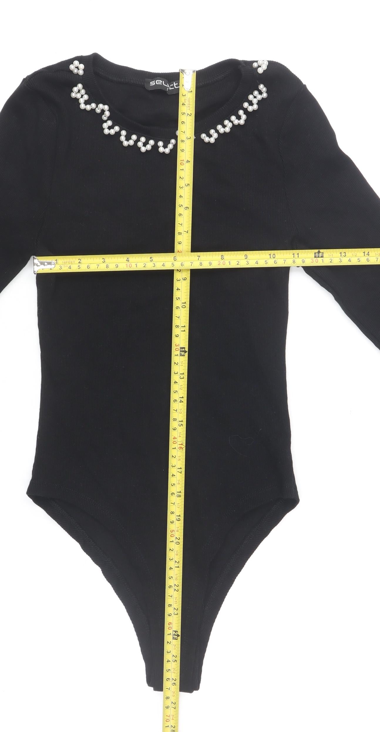 Select Women’s Black Pearl Embellished Long Sleeve Bodysuit Size M