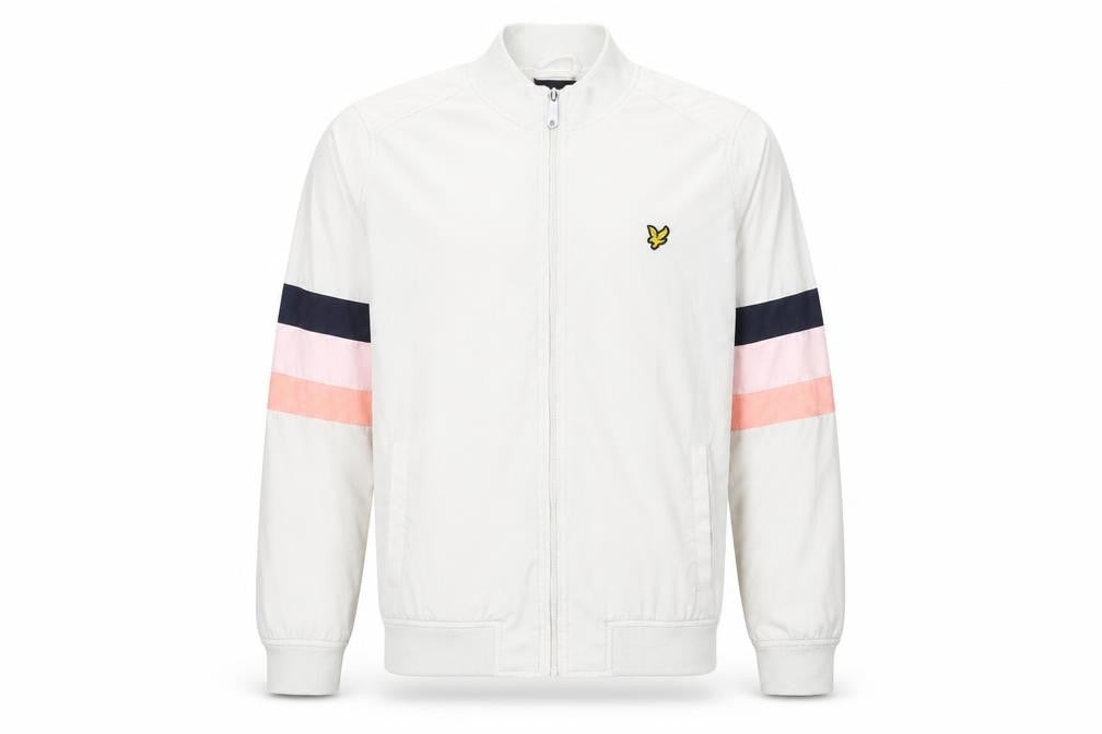 Front view of Lyle & Scott Men's White Bomber Jacket M Classic Sports Style