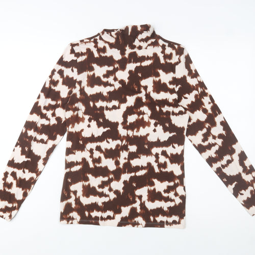 Marks and Spencer Women Brown Animal Print Cotton Roll Neck Top Size 10