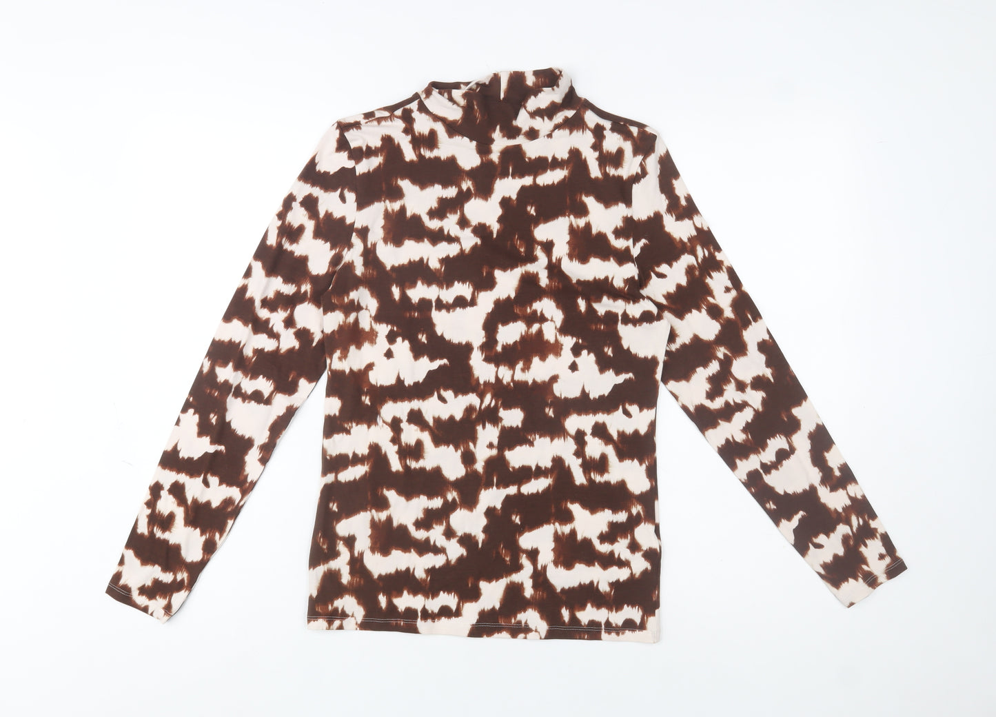 Marks and Spencer Women Brown Animal Print Cotton Roll Neck Top Size 10