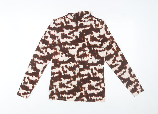 Marks and Spencer Women Brown Animal Print Cotton Roll Neck Top Size 10