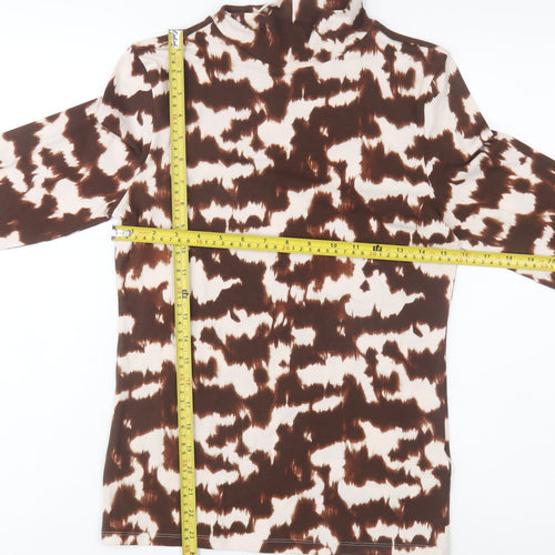 Marks and Spencer Women Brown Animal Print Cotton Roll Neck Top Size 10
