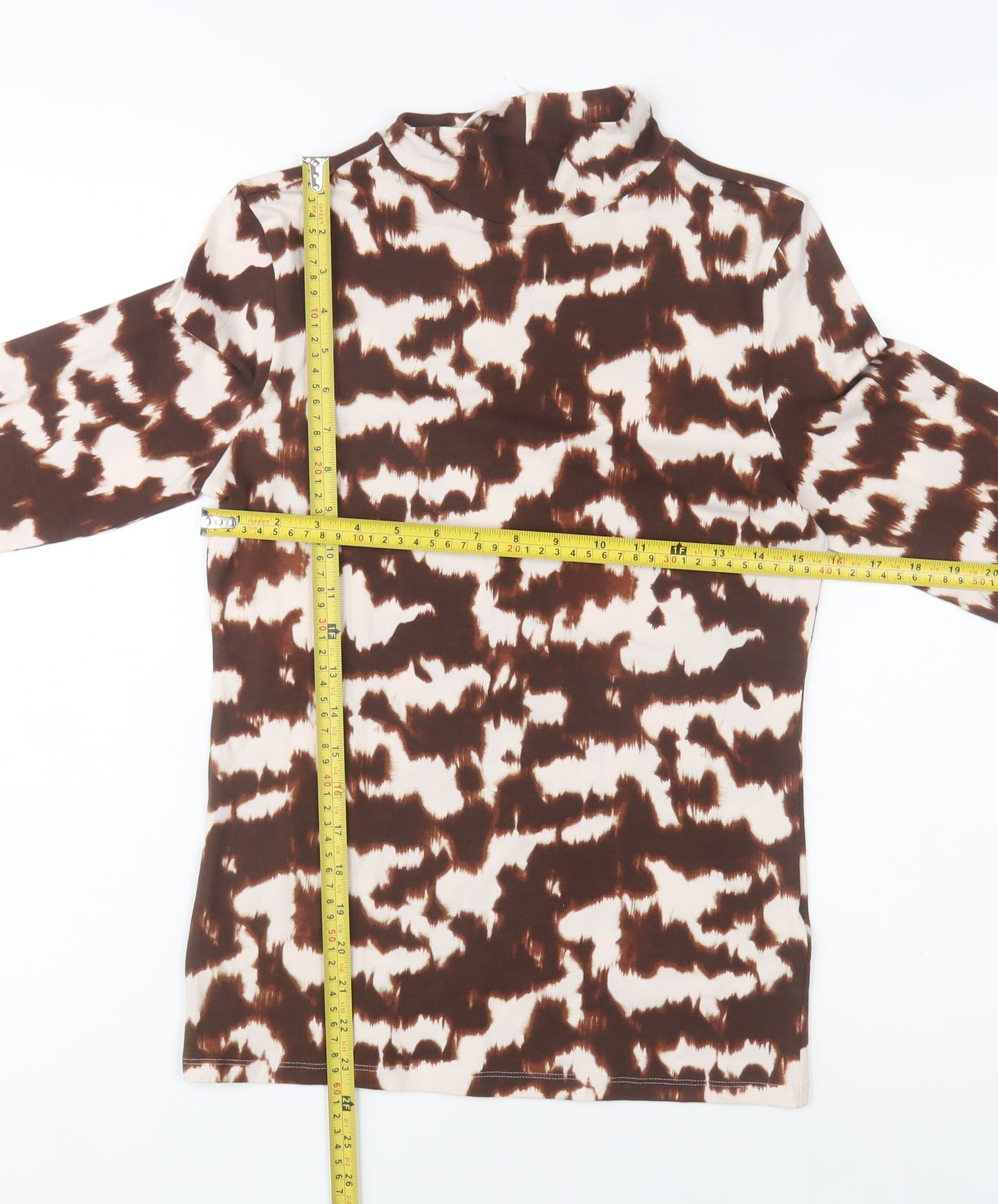Marks and Spencer Women Brown Animal Print Cotton Roll Neck Top Size 10