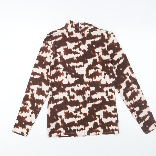 Marks and Spencer Women Brown Animal Print Cotton Roll Neck Top Size 10