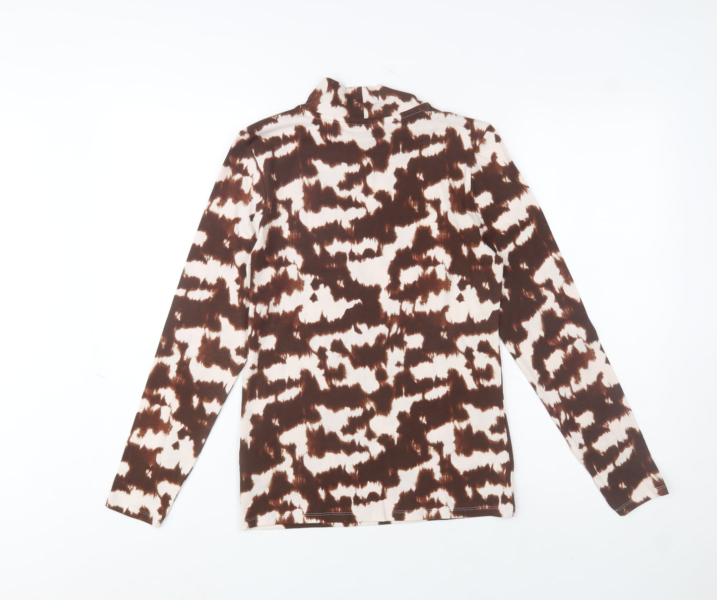 Marks and Spencer Women Brown Animal Print Cotton Roll Neck Top Size 10