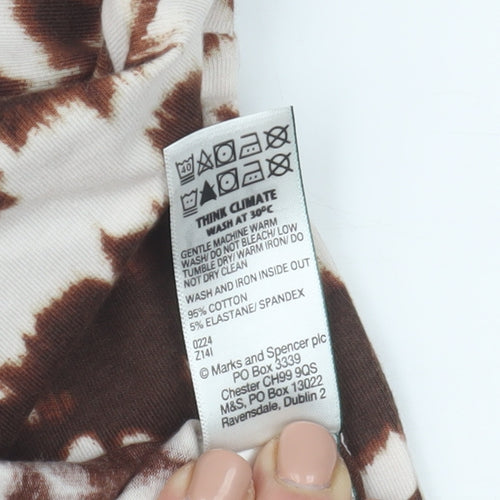 Marks and Spencer Women Brown Animal Print Cotton Roll Neck Top Size 10