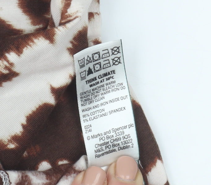 Marks and Spencer Women Brown Animal Print Cotton Roll Neck Top Size 10