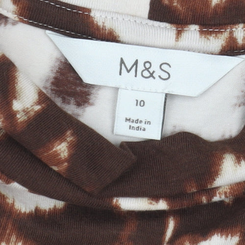 Marks and Spencer Women Brown Animal Print Cotton Roll Neck Top Size 10