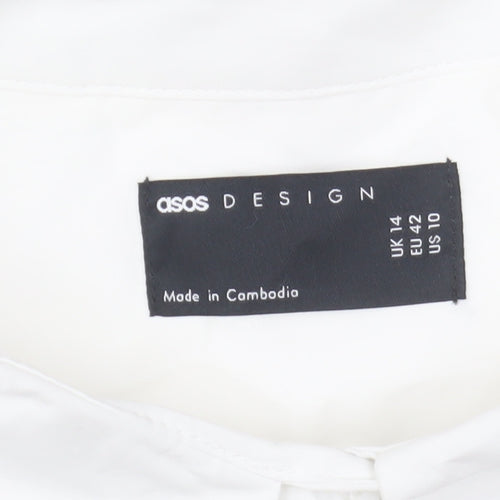 ASOS DESIGN Women's White Long Sleeve Button-Up Cotton Shirt UK 14