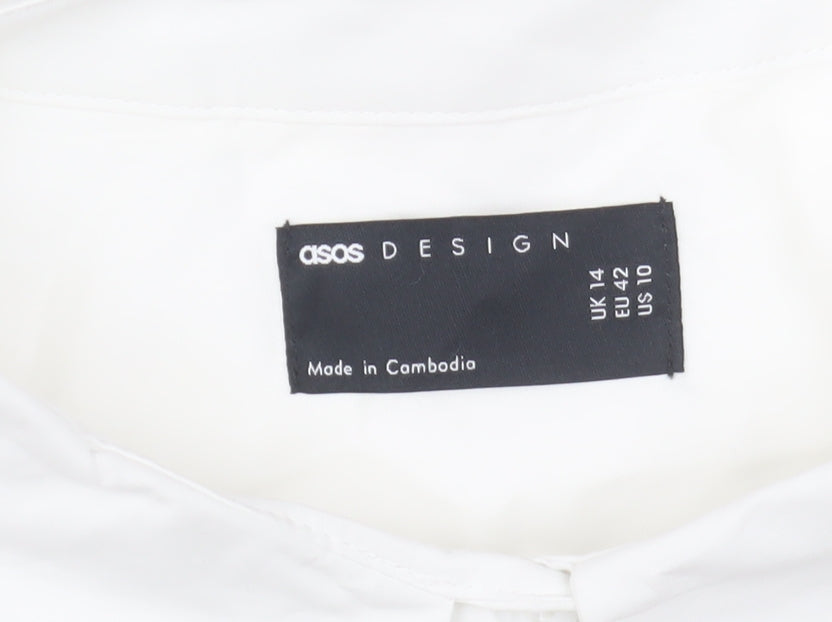 ASOS DESIGN Women's White Long Sleeve Button-Up Cotton Shirt UK 14