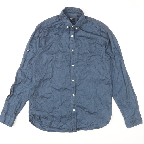 Superdry Studios Men's Blue Cotton Button-Up Shirt Size M Regular Fit