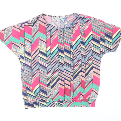Fun Collection Women's Multicoloured Geometric Short Sleeve Tunic Top Size S
