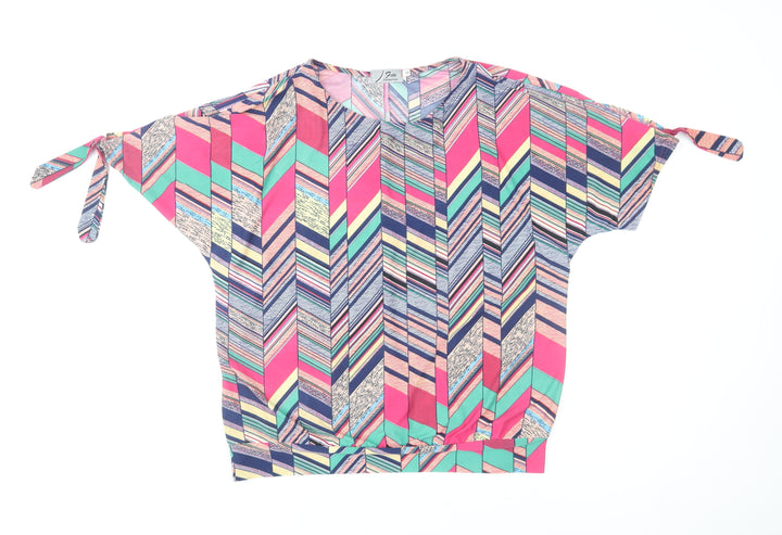 Fun Collection Women's Multicoloured Geometric Short Sleeve Tunic Top Size S