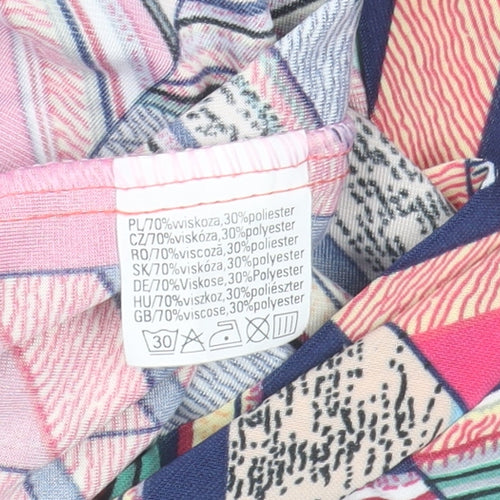 Fun Collection Women's Multicoloured Geometric Short Sleeve Tunic Top Size S