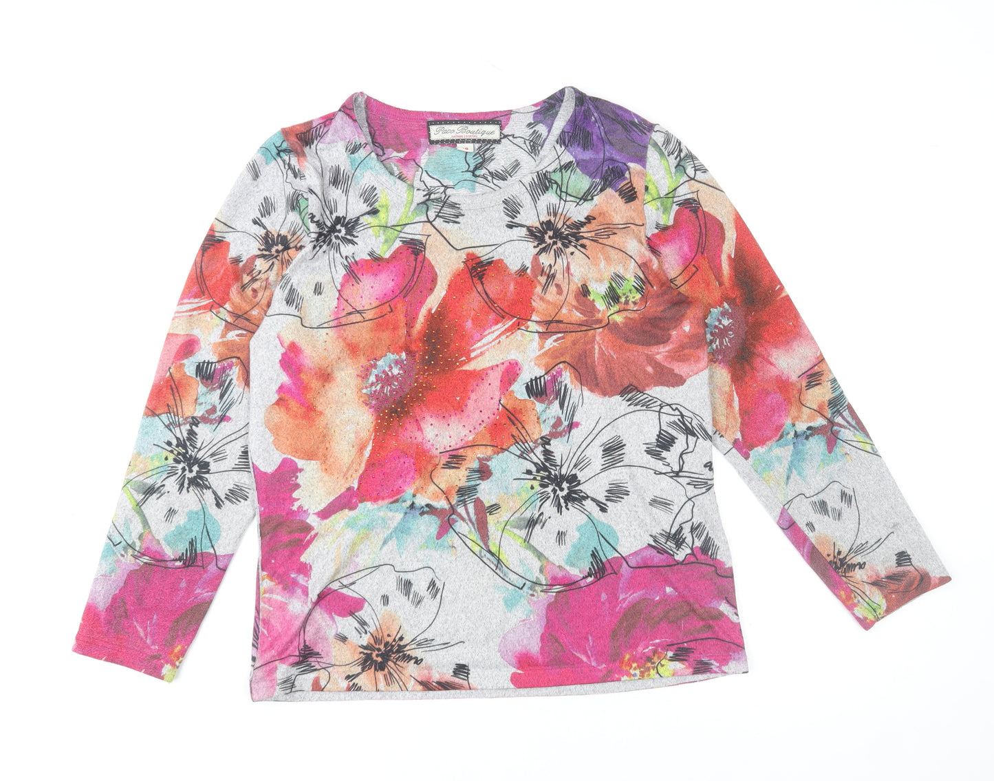 Paco Boutique Womens Multicoloured Floral Long Sleeve Top Size 10