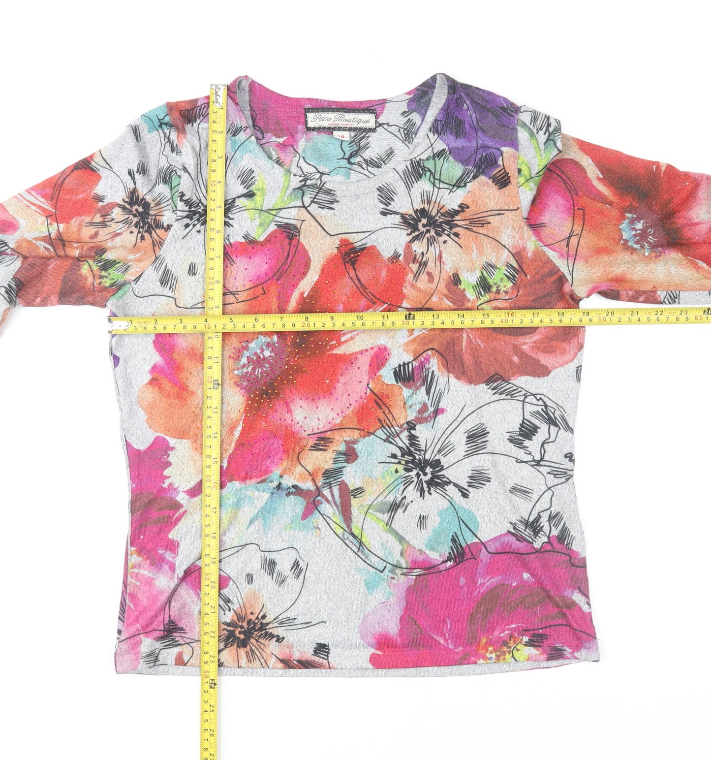 Paco Boutique Womens Multicoloured Floral Long Sleeve Top Size 10