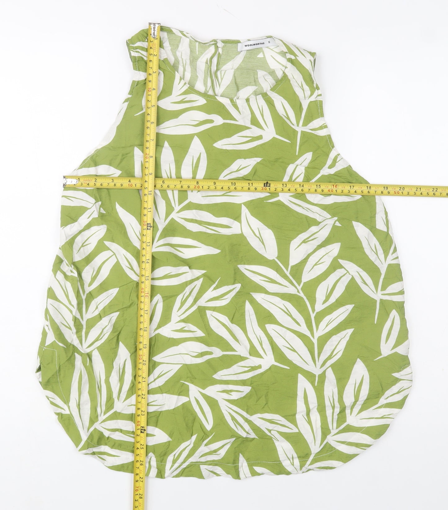 Woolworths Women’s Green Leaf Print Cotton Sleeveless Top Size 16