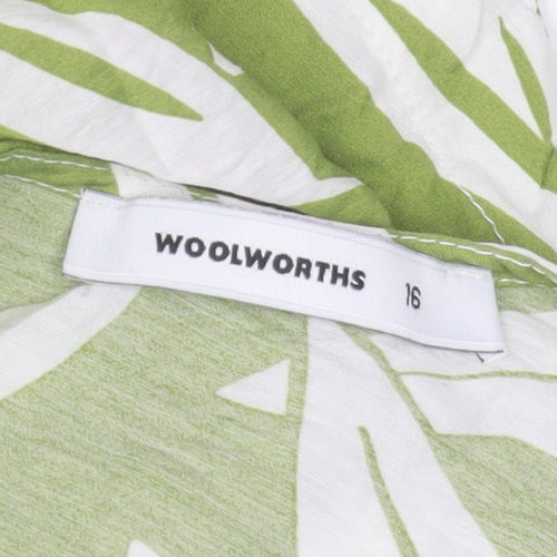 Woolworths Women’s Green Leaf Print Cotton Sleeveless Top Size 16